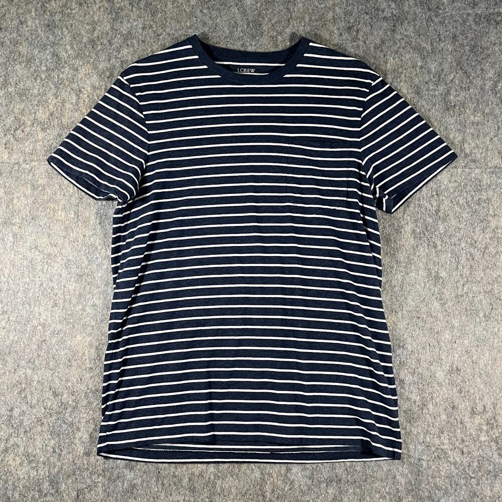 JCrew T-Shirt Striped Pocket Tee Mens Large Navy Blue White Short Sleeve Casual